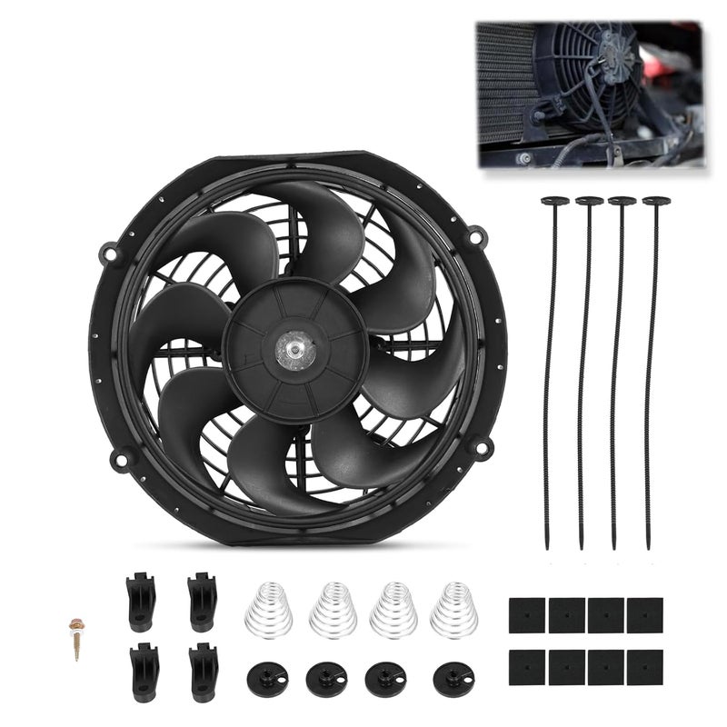 BETTERCLOUD Universal 10 Inch Black Slim Radiator Cooling Fan 12V 80W Push Pull with Mount Kit – Fits Radiators for Vehicles, Cars, Trucks - Image 1